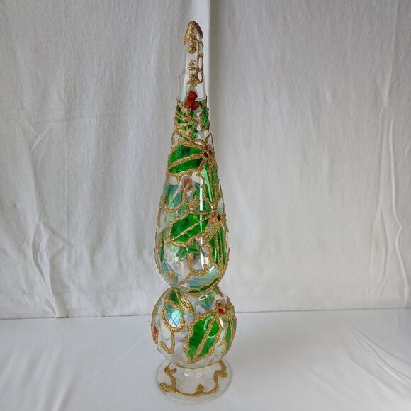 Raz Imports Art Glass Christmas Tabletop Decor 16" Holly Berries Glitter - Picture 1 of 8